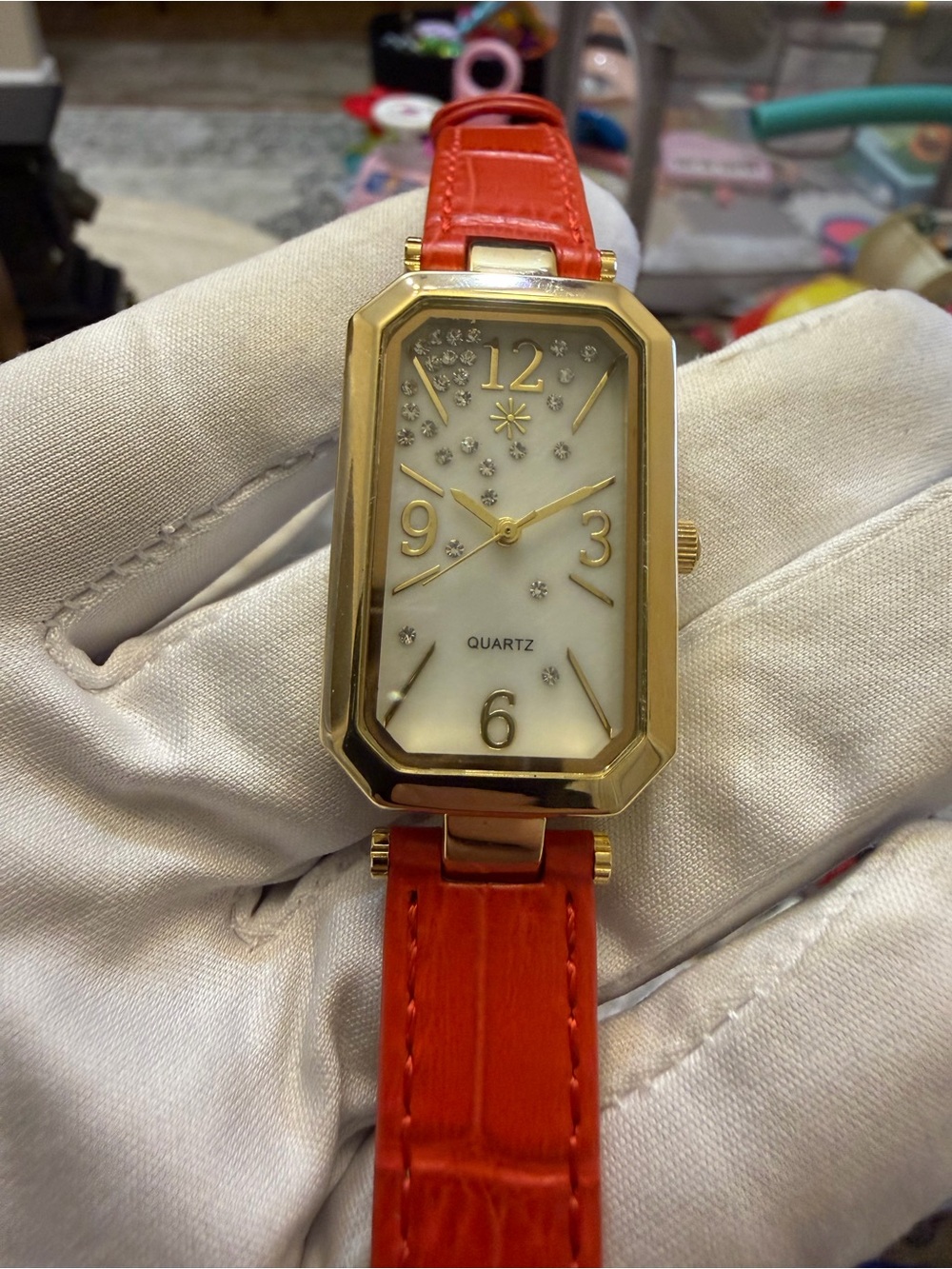 NWT Isaac Mizrahi Gold Rectangular Watch Red Strap